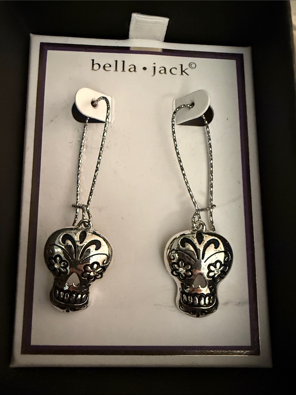 Silver Sugar Skull Drop Earrings